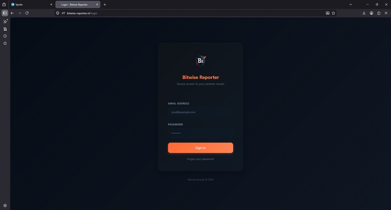 Bitwise Reporter login screen